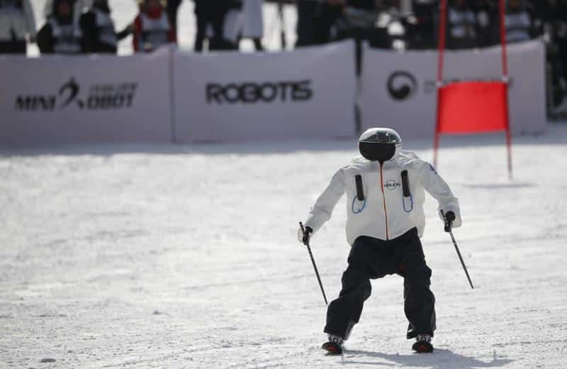 A robot takes part in the Ski Robot Challenge at a ski resort in Hoenseong, South Korea, February 12, 2018. REUTERS/Kim Hong-Ji