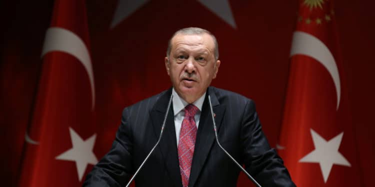 Turkish President Tayyip Erdogan speaks during a meeting of his ruling AK Party in Ankara, Turkey, August 13, 2020. Presidential Press Office/Handout via REUTERS ATTENTION EDITORS - THIS PICTURE WAS PROVIDED BY A THIRD PARTY. NO RESALES. NO ARCHIVE.