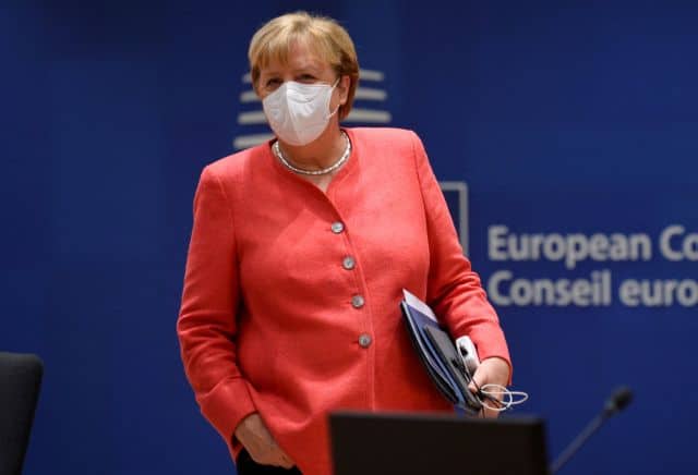 Germany's Chancellor Angela Merkel attends the second face-to-face EU summit since the coronavirus disease (COVID-19) outbreak, in Brussels, Belgium October 2, 2020. REUTERS/Johanna Geron/Pool