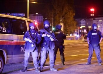 Police blocks a street near Schwedenplatz square after exchanges of gunfire in Vienna, Austria November 2, 2020. REUTERS/Lisi Niesner     TPX IMAGES OF THE DAY