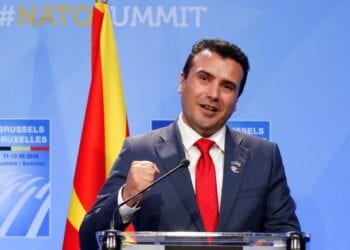 Macedonia's Prime Minister Zoran Zaev attends a news conference during a ceremony marking the invitation of Macedonia to NATO, after the NATO summit in Brussels, Belgium July 12, 2018. REUTERS/Darrin Zammit Lupi