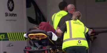 Emergency services personnel push stretchers carrying a person into a hospital, after reports that several shots had been fired, in central Christchurch, New Zealand March 15, 2019, in this still image taken from video.  TVNZ/via REUTERS TV    ATTENTION EDITORS - THIS IMAGE WAS PROVIDED BY A THIRD PARTY. NO RESALES. NO ARCHIVES. NEW ZEALAND OUT. AUSTRALIA OUT. Digital: NO USE NEW ZEALAND INTERNET SITES / ANY INTERNET SITE OF ANY NEW ZEALAND OR AUSTRALIA BASED MEDIA ORGANISATIONS OR MOBILE PLATFORMS . For Reuters customers only.