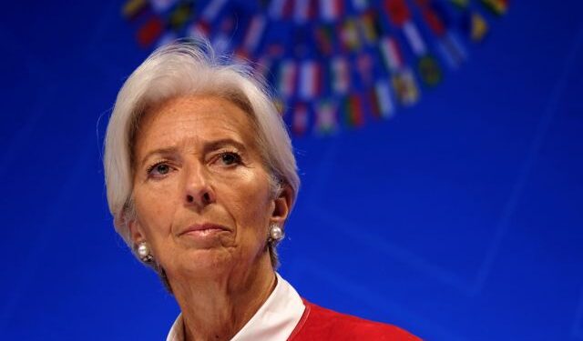 FILE PHOTO: IMF Managing Director Christine Lagarde speaks at the Spring Meetings of the World Bank Group and IMF in Washington, U.S., April 11, 2019. REUTERS/James Lawler Duggan/File Photo